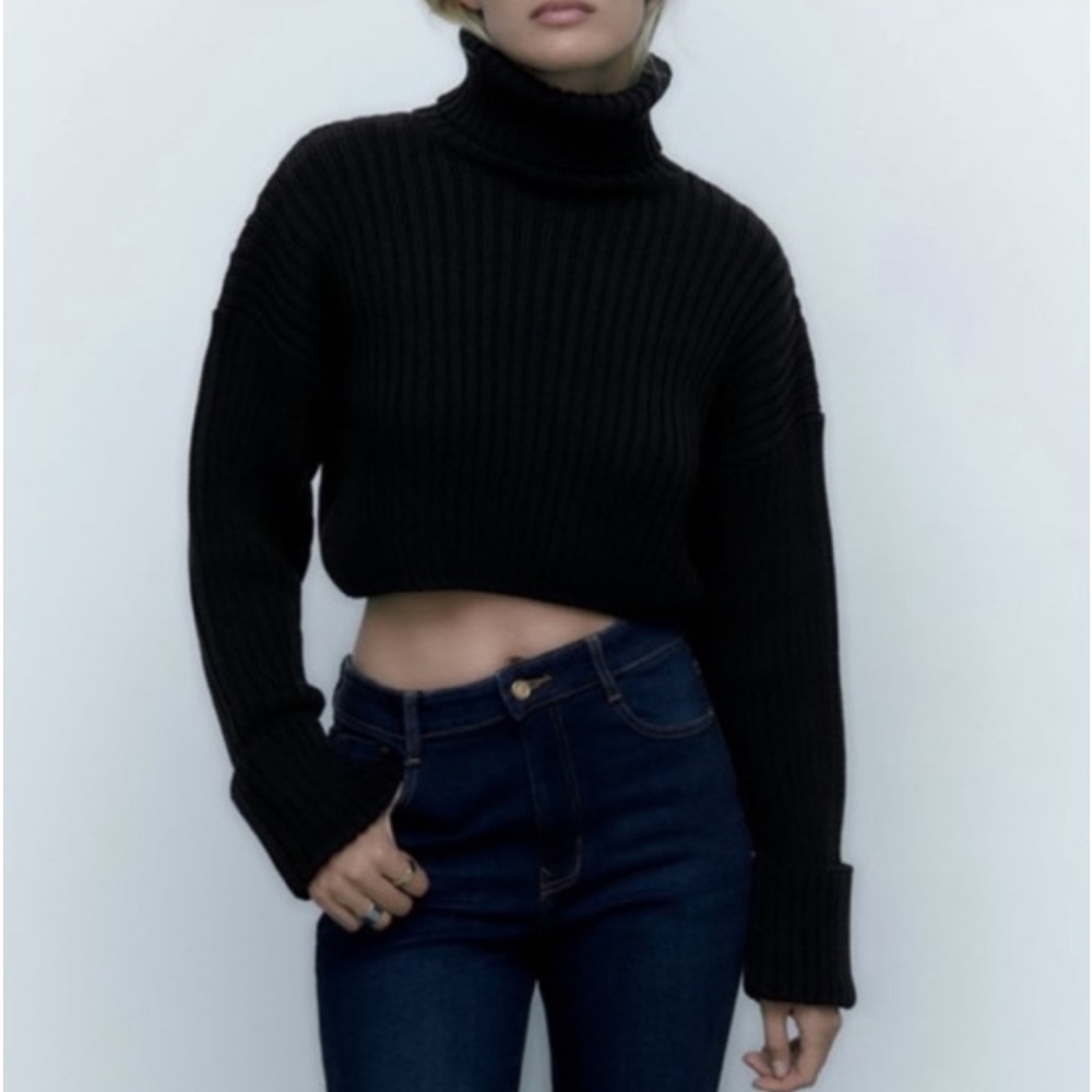 Zara: Chunky Ribbed Knit Cropped Turtleneck Sweater